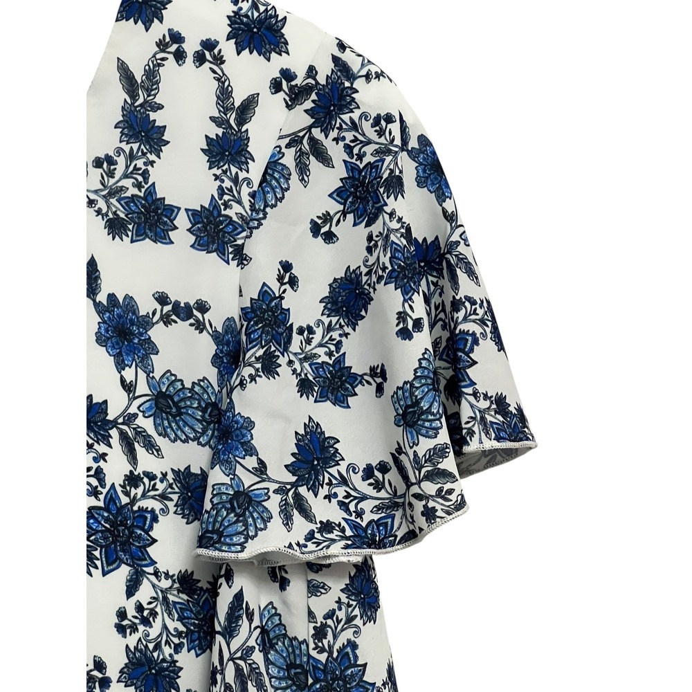 Show Me Your Mumu Dress Womens Medium White Blue Floral Lace Up Flutter Sleeve - Picture 5 of 9